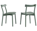 Bla Station Still Life chairs in olive green finish with all timber material, curved backrest and slim legs.