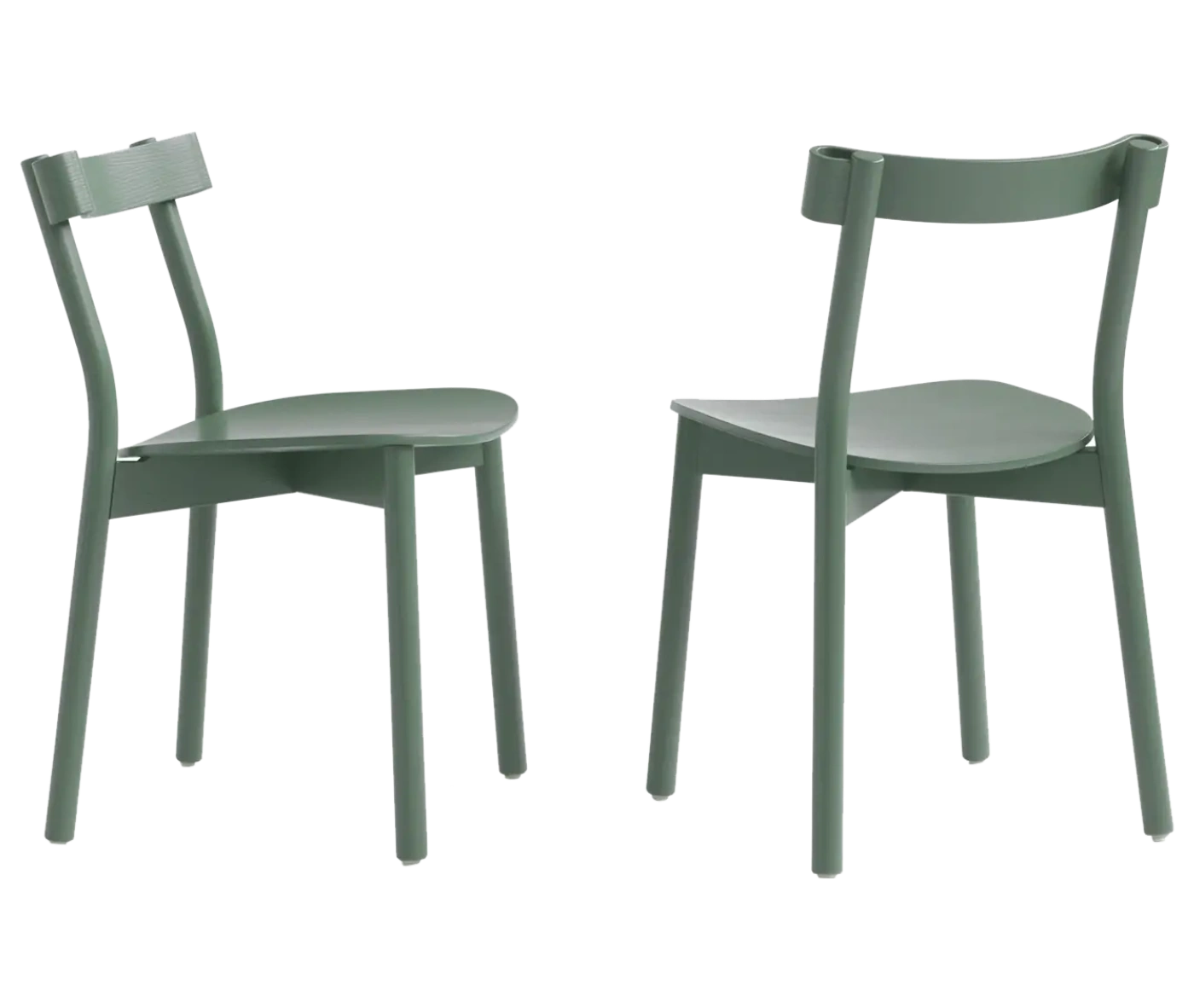 Bla Station Still Life chairs in olive green finish with all timber material, curved backrest and slim legs.