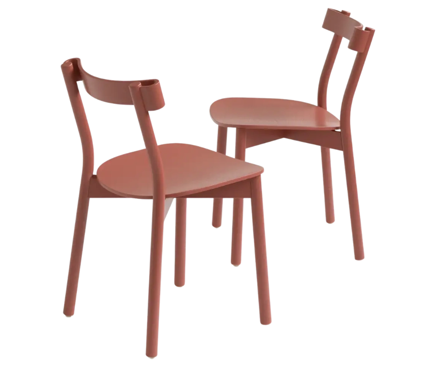 Bla Station Still Life chairs in terracotta finish with all timber material, curved backrest and slim legs.
