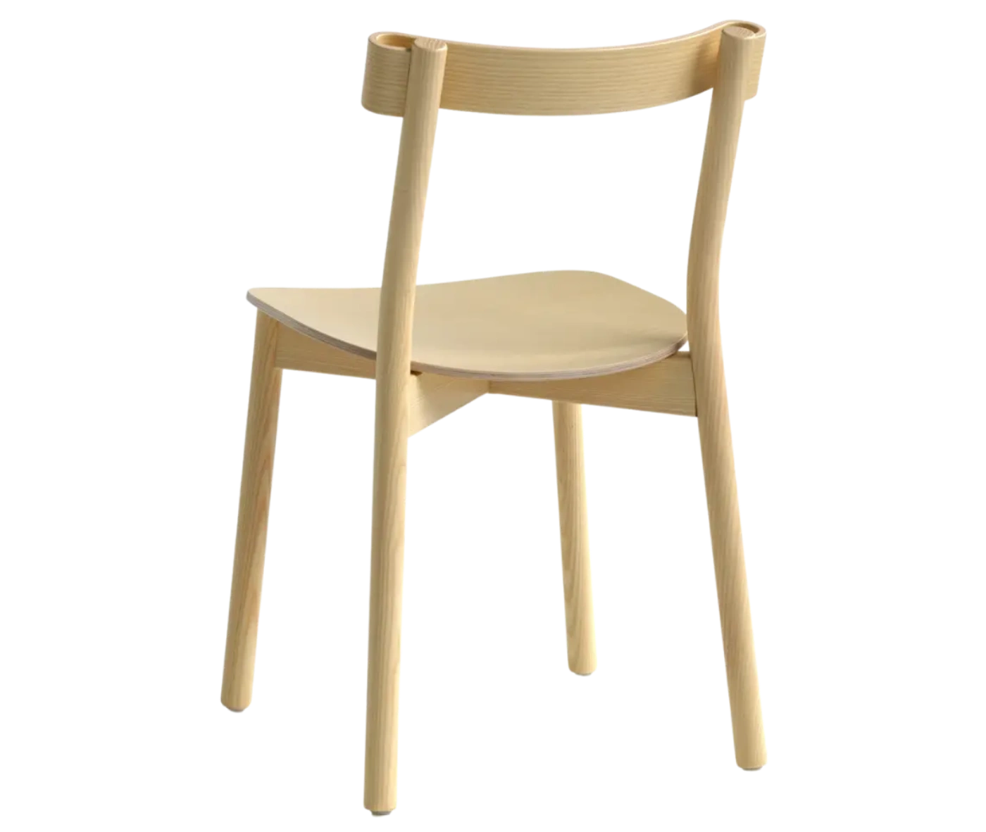 Bla Station Still Life chair, back view in natural timber with curved backrest and tapered legs.