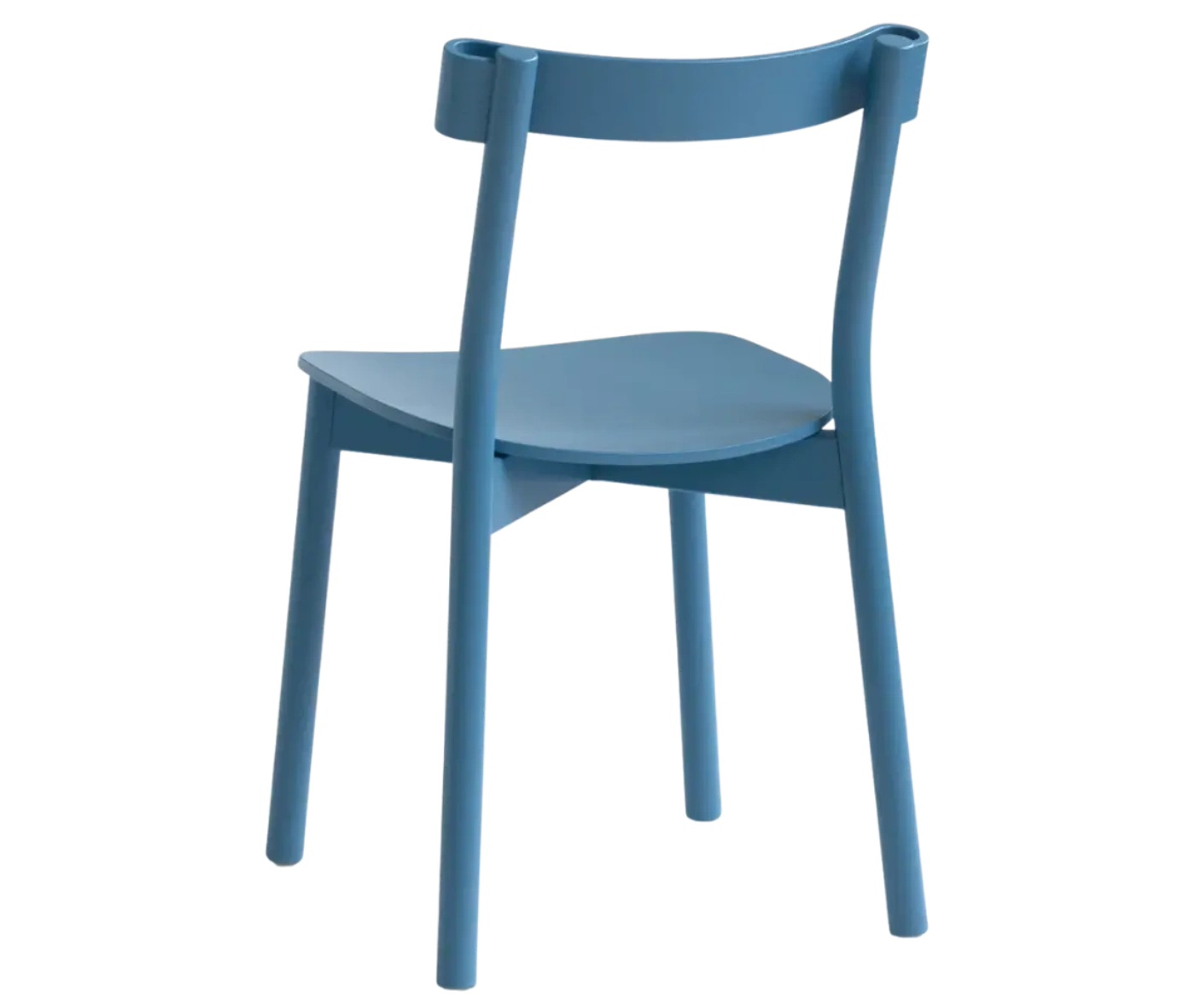 Bla Station Still Life chair, angled back-left view in light blue timber with a curved backrest and slim legs.