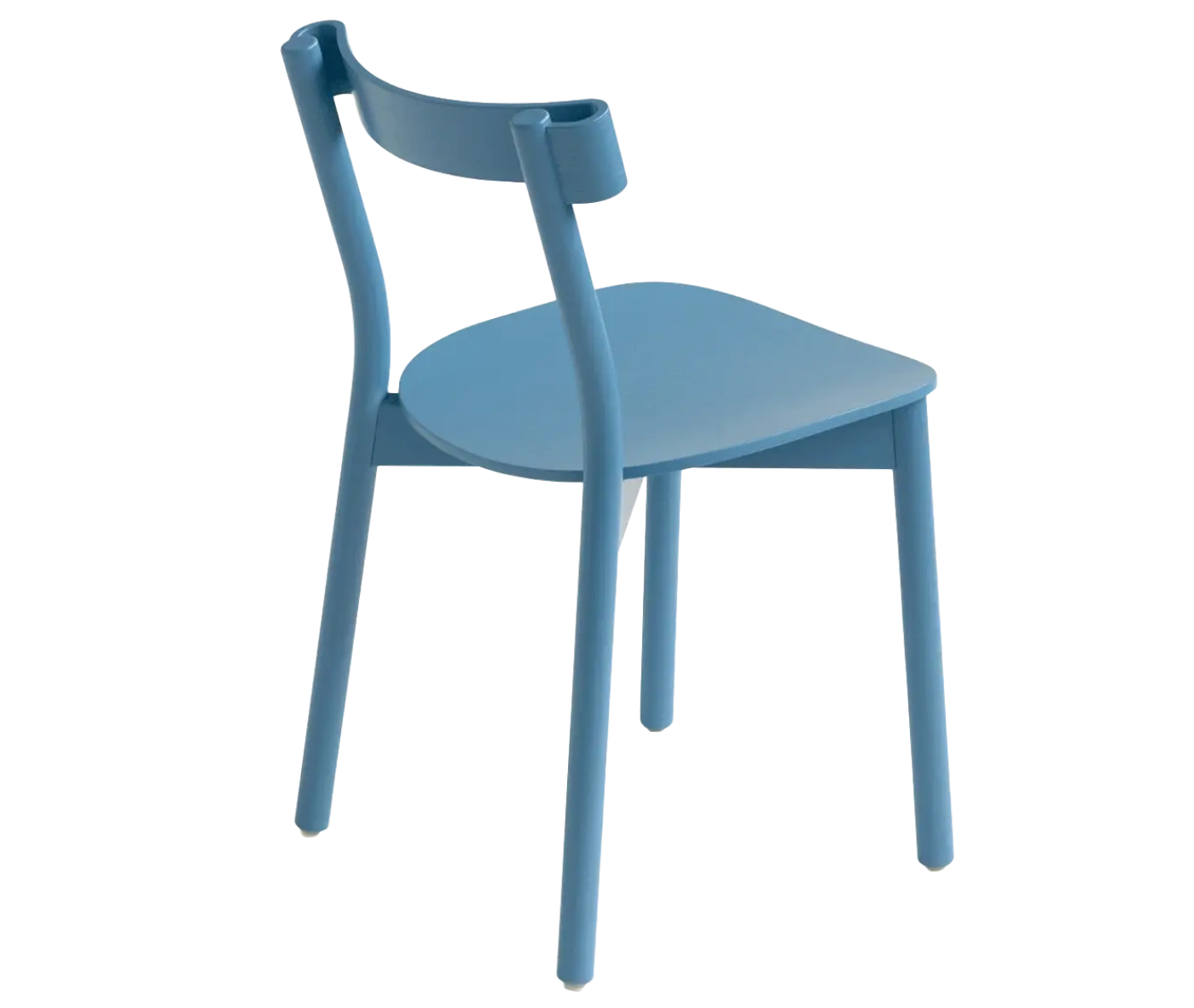 Bla Station Still Life chair, angled back-right view in light blue timber with a curved backrest and slim legs.