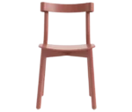 Bla Station Still Life chair, front view in terracotta timber with a curved backrest and slim legs.