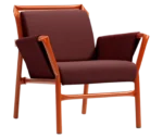 Bla Station Superkink lounge chair, front-right view with upholstered seat and backrest on an orange metal frame.