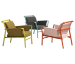 Bla Station Superkink lounge chairs with upholstered seats, backrests, and armrests on a metal frame.
