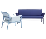 Bla Station Superkink lounge seating with upholstered seats, backrests, and armrests on tubular metal frames.