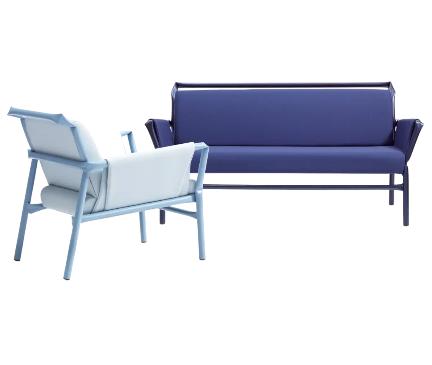 Bla Station Superkink lounge seating with upholstered seats, backrests, and armrests on tubular metal frames.