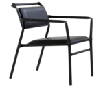 Bla Station Superstraw armchair, front-right view with upholstered seat and backrest on a black metal frame with armrests.