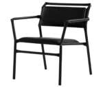 Bla Station Superstraw armchair, front-left view with upholstered seat and backrest on a black metal frame with armrests.