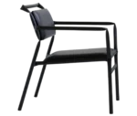 Bla Station Superstraw armchair, right-side view with upholstered seat and backrest on a black metal frame with armrests.