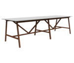 Boss Design Agent High table, angled front-left view, extended version, white tabletop with dark wooden frame.