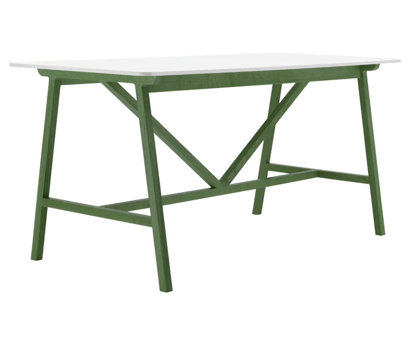 Boss Design Agent High table, angled front-left view, white tabletop with green frame.