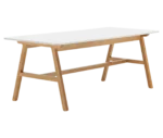 Boss Design Agent Low table, shown in front-left view, white tabletop and wooden frame.