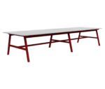 Boss Design Agent Low table, shown in front-left view, extended version, white tabletop and red frame.