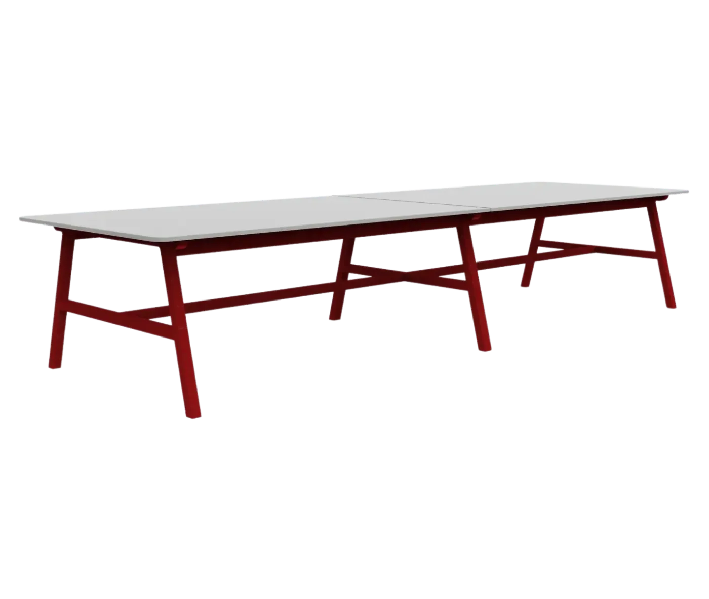 Boss Design Agent Low table, shown in front-left view, extended version, white tabletop and red frame.