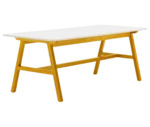 Boss Design Agent Low table, shown in front-left view, white tabletop and yellow frame.
