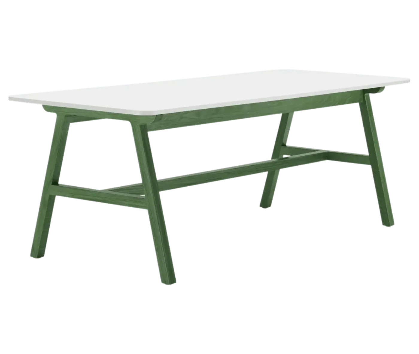 Boss Design Agent Low table, shown in front-left view, white tabletop and green frame.