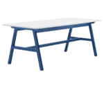 Boss Design Agent Low table, shown in front-left view, white tabletop and blue frame.