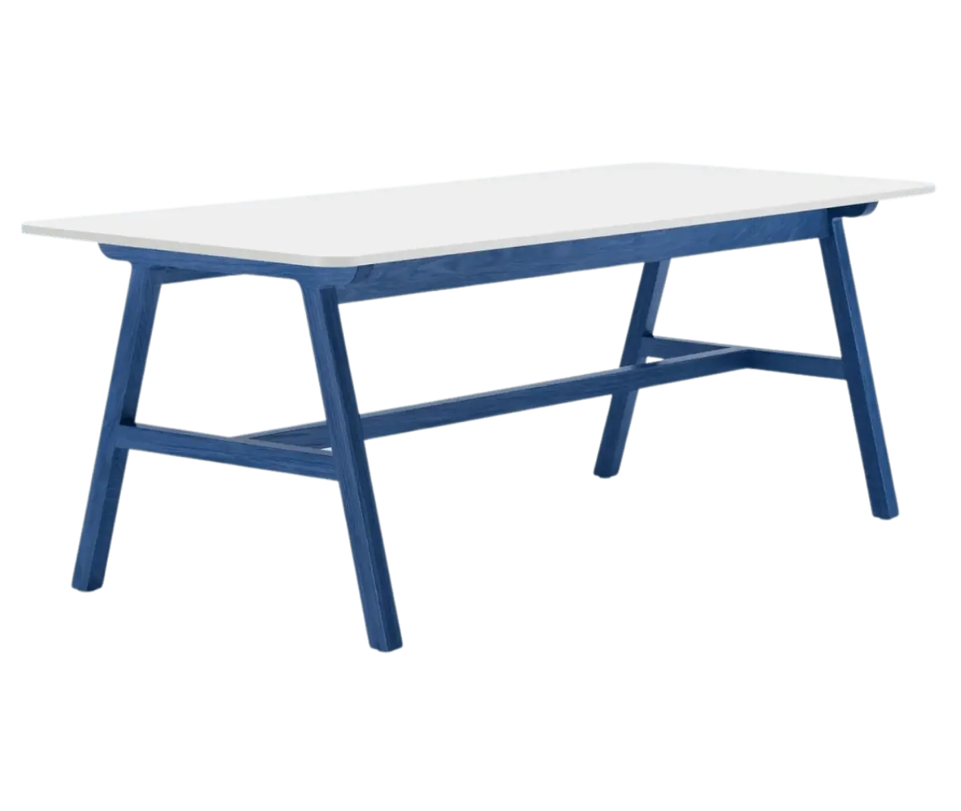 Boss Design Agent Low table, shown in front-left view, white tabletop and blue frame.