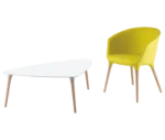 Cizeta Spring lounge chair and occasional table shown side by side with timber legs.