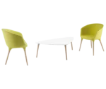 Cizeta Spring lounge chairs and occasional table shown side by side with timber legs.