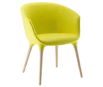 Cizeta Spring 1650 lounge chair in front-right view lime green curved upholstered shell and timber legs.