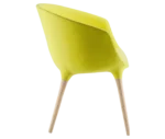 Cizeta Spring 1650 lounge chair in right-side view lime green curved upholstered shell and ash timber legs.