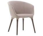 Cizeta Spring 1650 lounge chair in front-right view grey curved upholstered shell and dark timber legs.