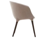 Cizeta Spring 1650 lounge chair in right-side view grey curved upholstered shell and dark timber legs.
