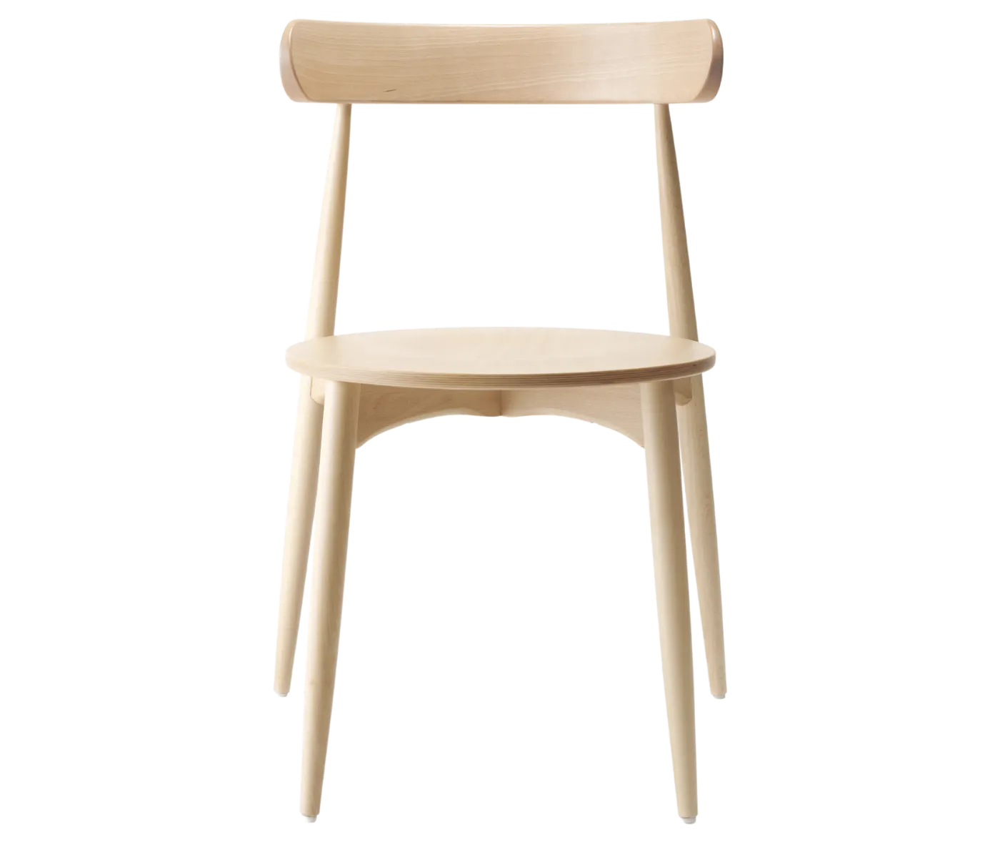 Cizeta Frisbee 2431 hospitality chair shown in front view, light ash timber frame, round seat, and circular backrest.