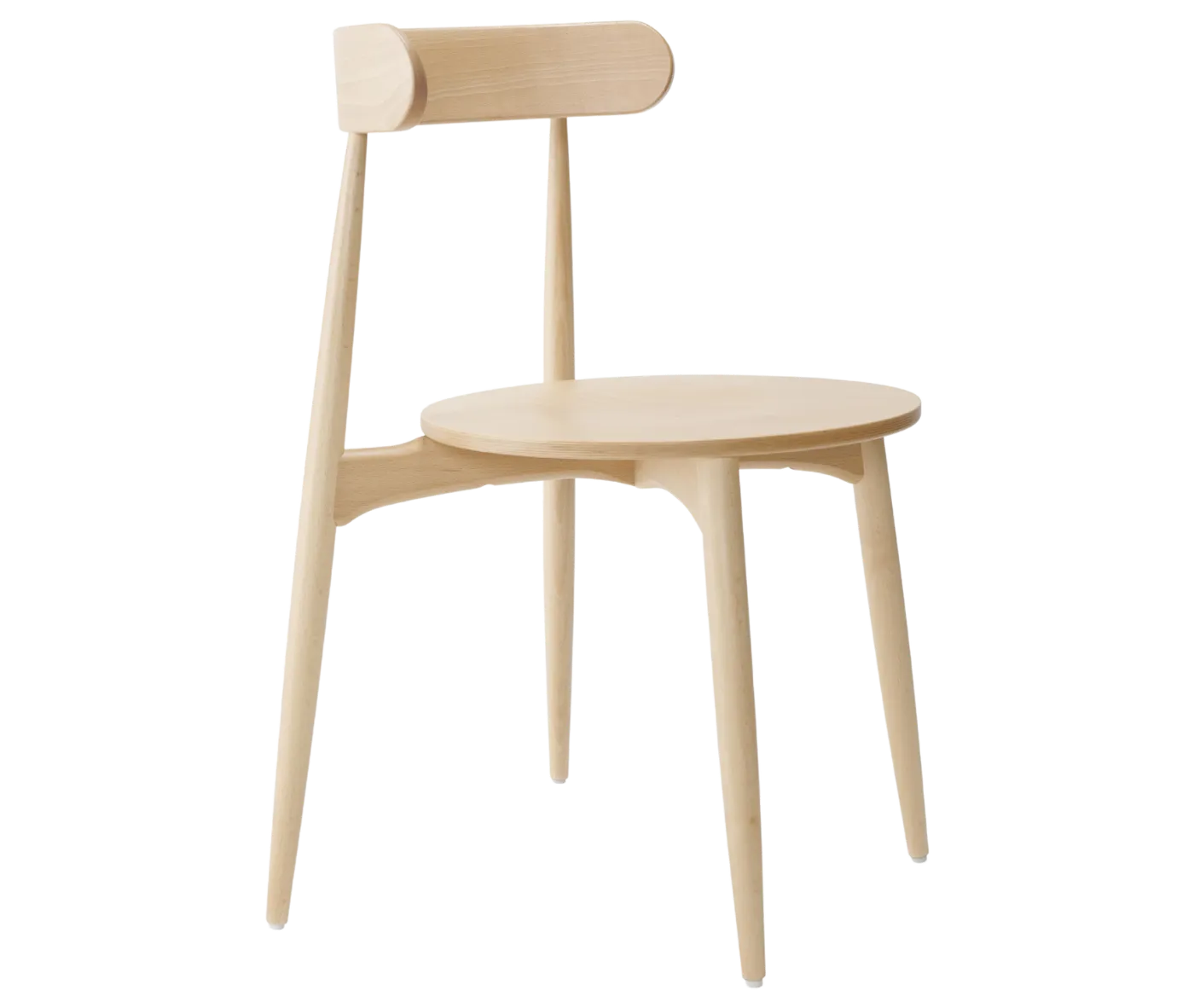 Cizeta Frisbee 2431 hospitality chair shown in front-right view, light timber frame, round seat, and circular backrest.
