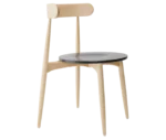 Cizeta Frisbee 2431 hospitality chair shown in front-right, light timber frame and black round seat.