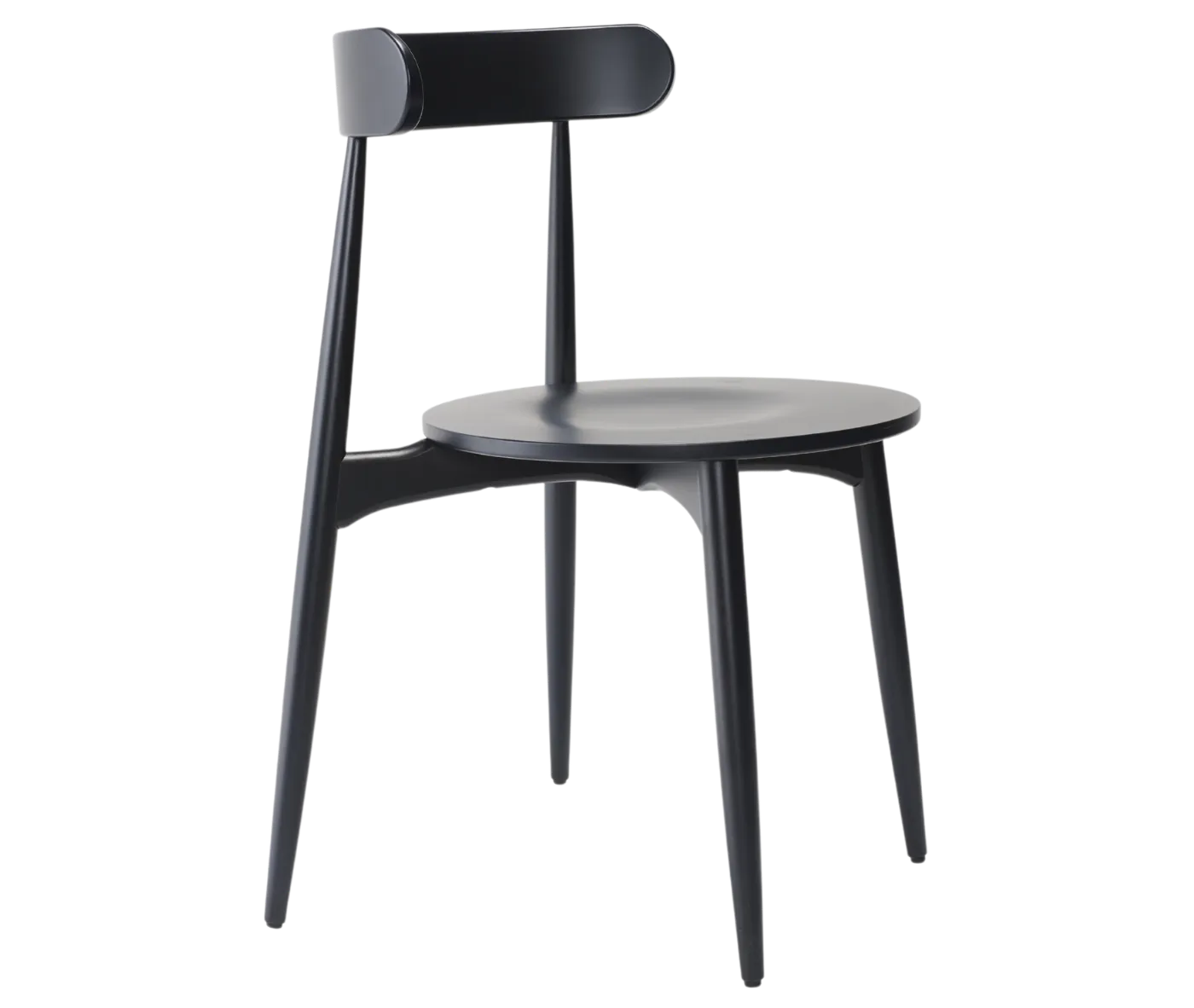 Cizeta Frisbee 2431 hospitality chair shown in front-right, black timber frame, round seat and circular backrest.