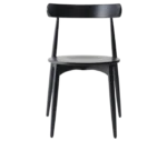 Cizeta Frisbee 2431 hospitality chair shown in front, black timber frame, round seat and circular backrest.