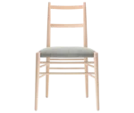Cizeta Alpha 2521 hospitality chair shown in front view with a light ash timber frame and ladder-back design, grey upholstered seat.