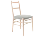 Cizeta Alpha 2521 hospitality chair shown in front-right view with a light ash timber frame and ladder-back design, grey upholstered seat.