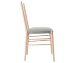 Cizeta Alpha 2521 hospitality chair shown in right-side view with a light ash timber frame, ladder-back backrest, and a grey upholstered seat.