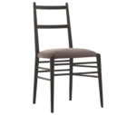 Cizeta Alpha 2521 hospitality chair shown in front-right view with a black timber frame, ladder-back backrest, and dark upholstered seat.