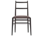 Cizeta Alpha 2521 hospitality chair shown in front view with a black timber frame, ladder-back backrest, and dark upholstered seat.