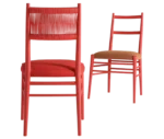 Cizeta Alpha 2521 hospitality chairs shown in front and back view, red timber frame, ladder-back backrest, upholstered seats.