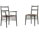 Cizeta Alpha 2521 hospitality chairs shown facing each other in front, with dark timber frames, ladder-back backrests, and upholstered seats.