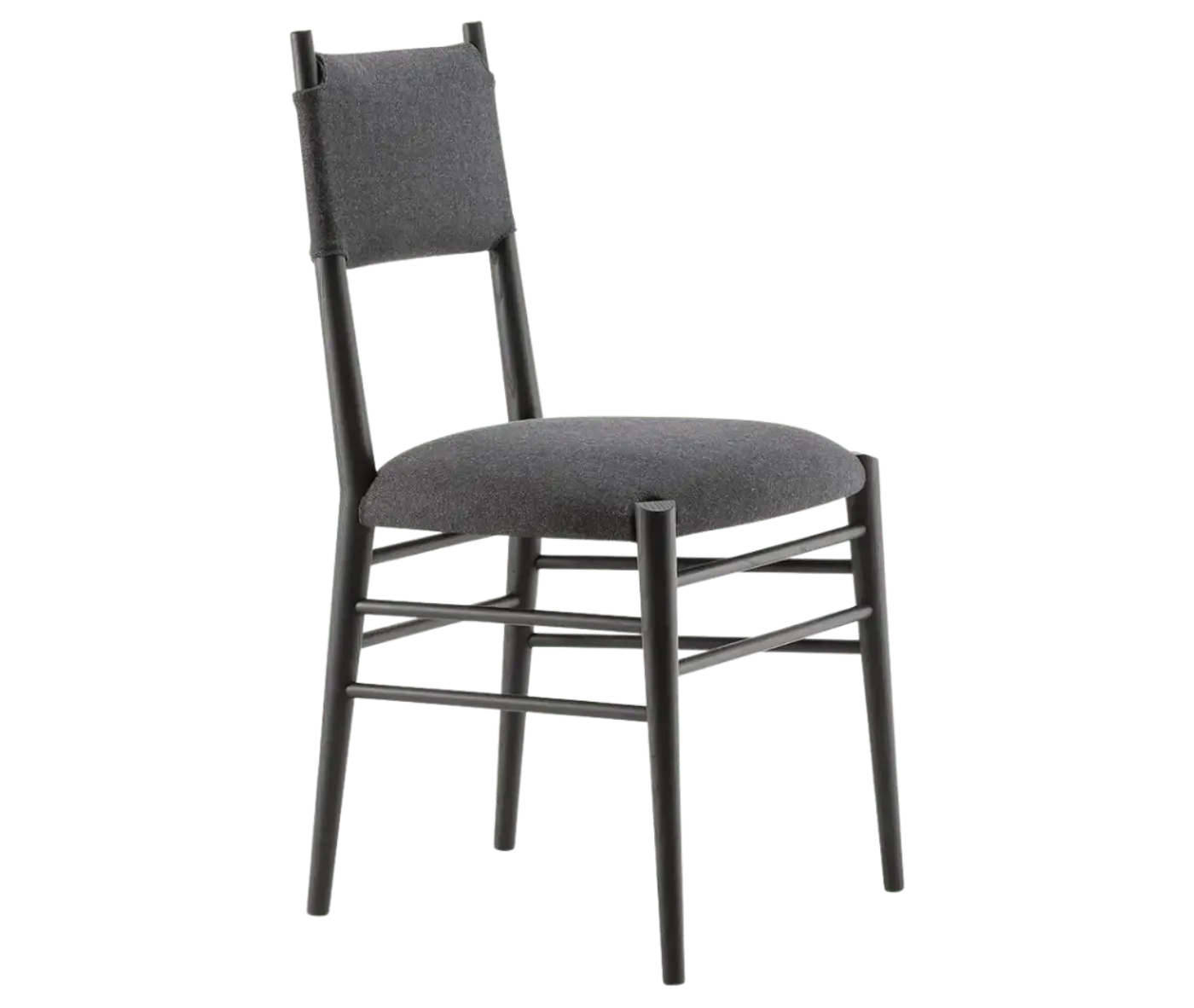 Cizeta Alpha 2522 hospitality chair shown in front-right view with a black timber frame and upholstered seat and backrest.