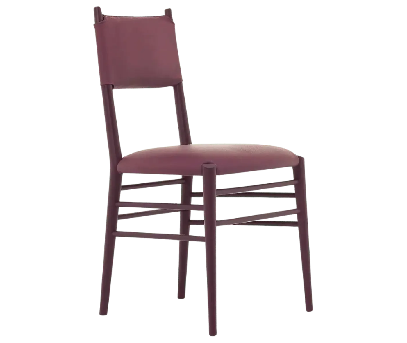 Cizeta Alpha 2522 hospitality chair shown in front-right view with a burgundy timber frame and upholstered seat and backrest.