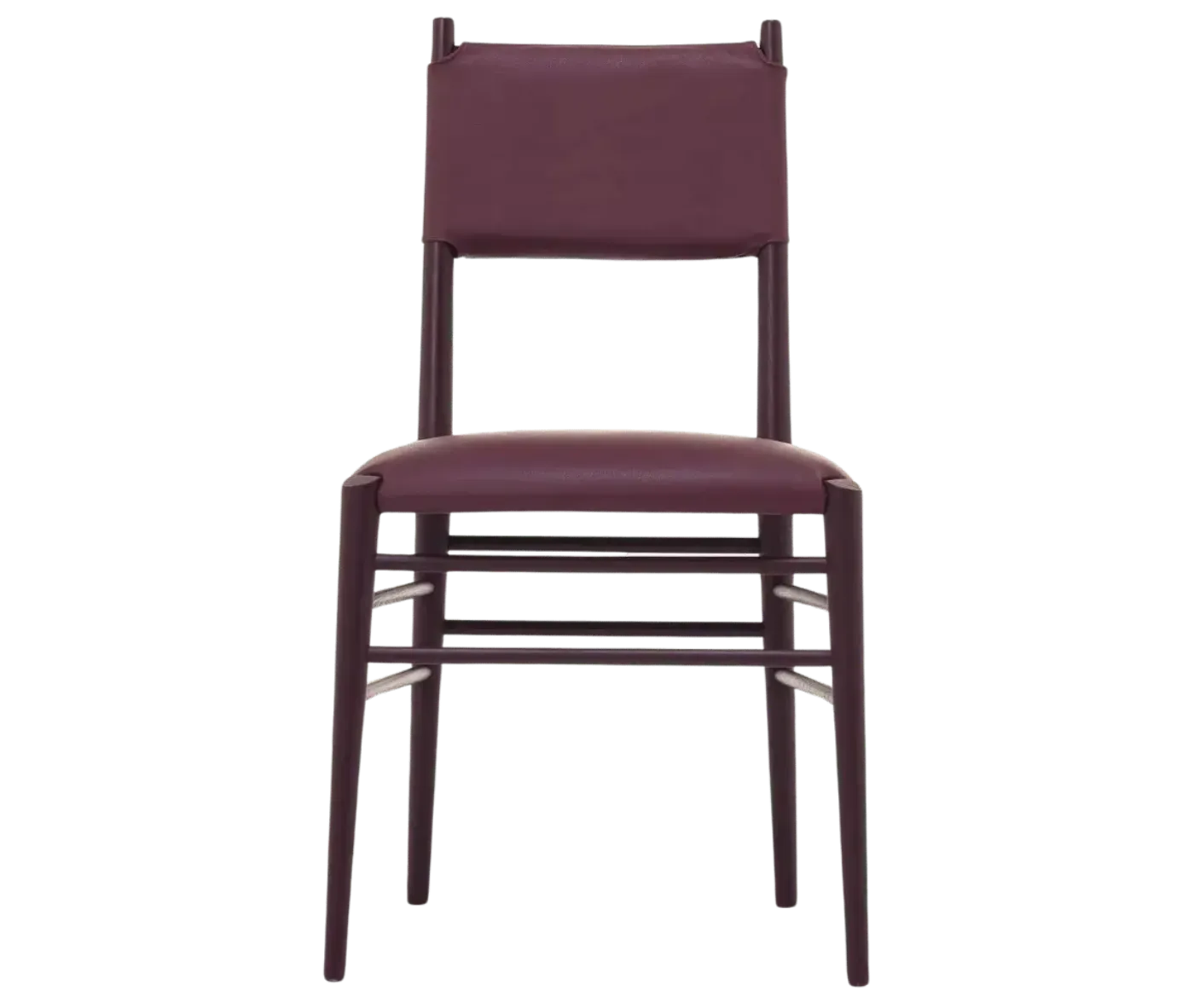 Cizeta Alpha 2522 hospitality chair shown in front view with a burgundy timber frame and upholstered seat and backrest.