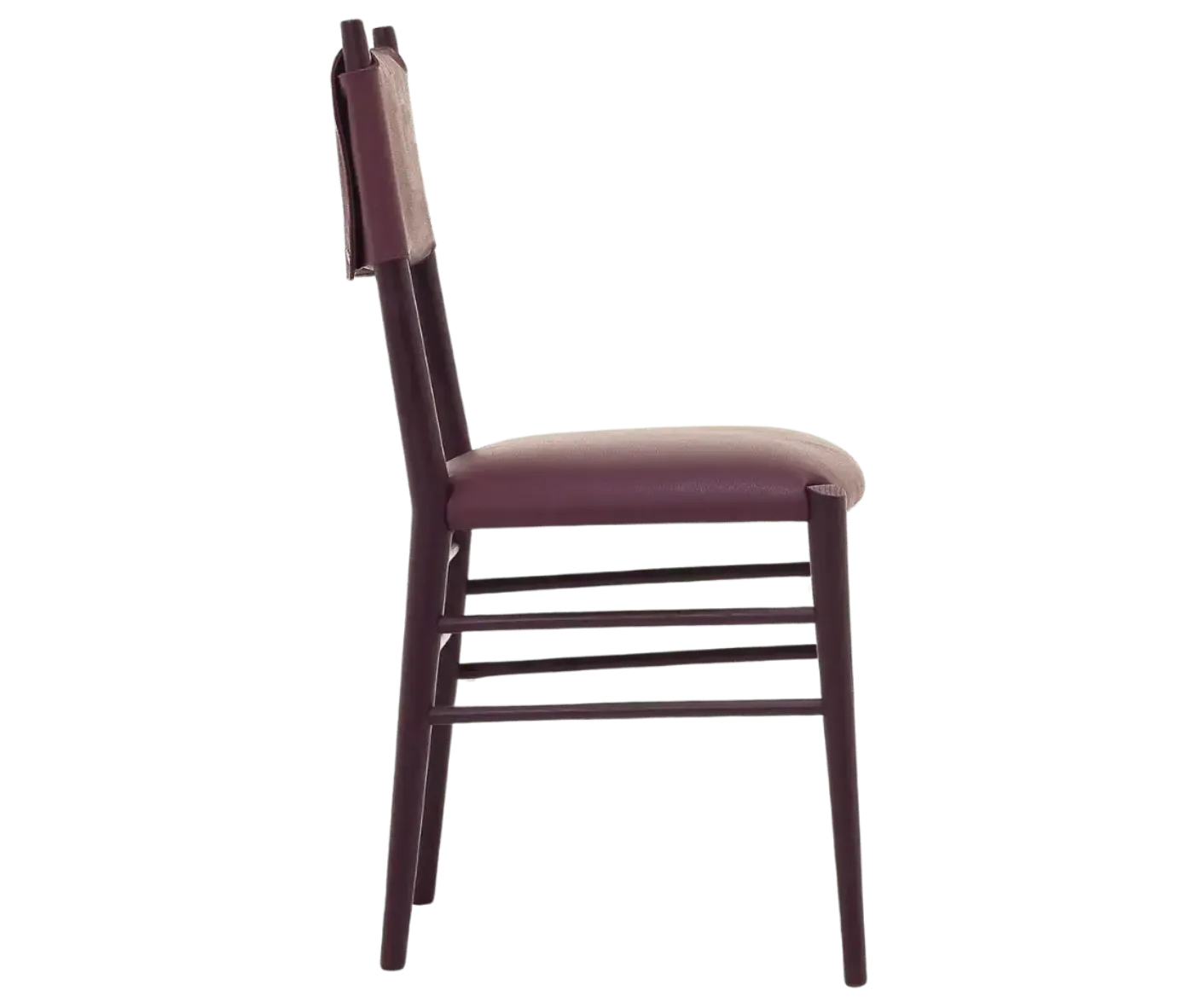 Cizeta Alpha 2522 hospitality chair shown in right-side view with a burgundy timber frame and upholstered seat and backrest.
