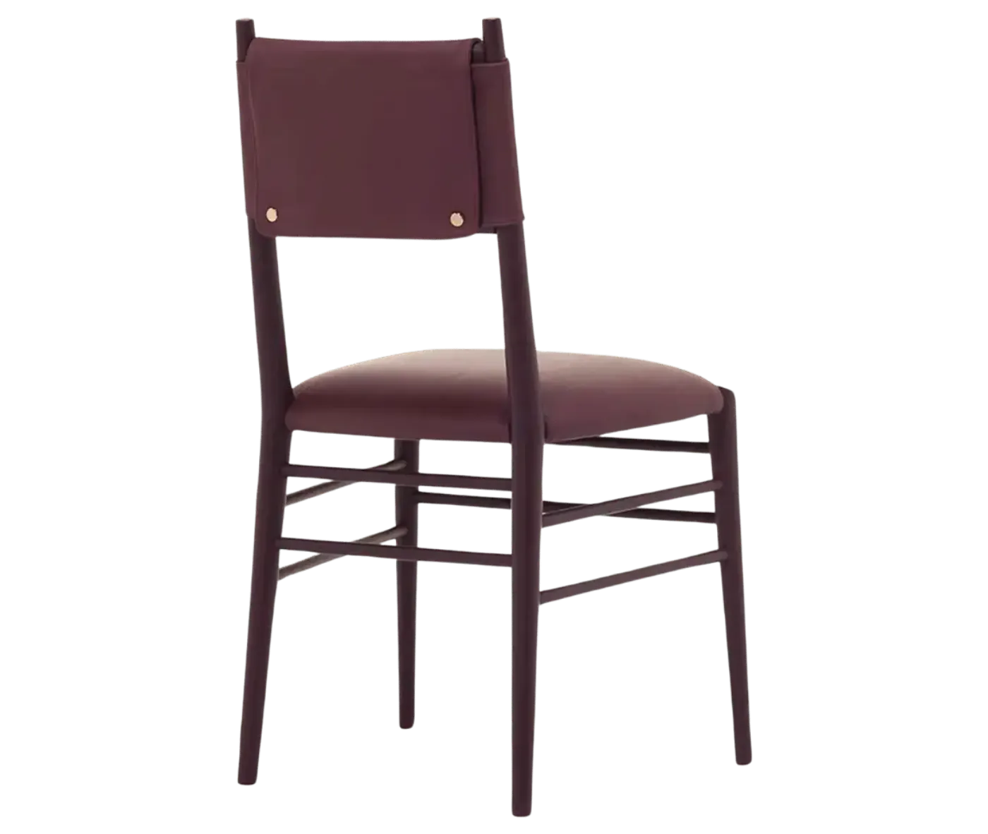 Cizeta Alpha 2522 hospitality chair shown in rear view with a burgundy timber frame and upholstered seat and backrest.