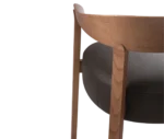 Close-up, back view of the Cizeta Aurea armchair with solid ash frame, and black upholstered seat.