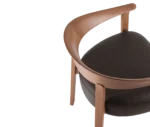 Close-up, back-right view of the Cizeta Aurea armchair with solid ash frame and black upholstered seat.