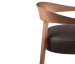 Half close-up of the Cizeta Aurea armchair, curved solid ash frame with dark upholstered seat.