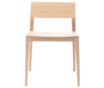 Cizeta Derby 2601 hospitality chair shown from the front, crafted entirely from light ash timber with a straight rectangular backrest.